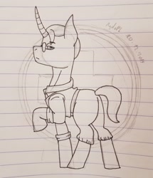 Size: 3024x3515 | Tagged: safe, artist:agdapl, imported from derpibooru, pony, unicorn, boots, clothes, glasses, high res, horn, lined paper, male, medic, ponified, raised hoof, shoes, signature, solo, stallion, team fortress 2, traditional art