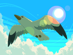 Size: 800x600 | Tagged: safe, artist:rangelost, imported from derpibooru, bird, seagull, cyoa:d20 pony, cloud, lens flare, no pony, pixel art, sky, sun