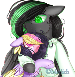 Size: 1552x1603 | Tagged: safe, artist:mediasmile666, imported from derpibooru, oc, oc only, pegasus, pony, bust, clothes, colored wings, duo, female, floppy ears, jewelry, male, mare, pendant, simple background, stallion, sweater, transparent background, wings