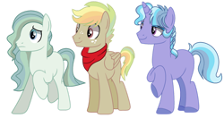 Size: 1280x674 | Tagged: safe, artist:princess-kitsune-tsu, artist:venomous-cookietwt, imported from derpibooru, oc, oc only, earth pony, pegasus, pony, unicorn, base used, magical lesbian spawn, male, offspring, parent:applejack, parent:marble pie, parent:rainbow dash, parent:trixie, parent:twilight sparkle, parent:vapor trail, parents:appledash, parents:twixie, stallion