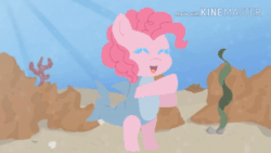 Size: 520x293 | Tagged: safe, artist:fennekinlovers√√, imported from derpibooru, pinkie pie, animated, baby shark, bipedal, cute, dancing, diapinkes, eyes closed, gif, it came from youtube, open mouth, open smile, shark costume, smiling, text, underwater, youtube link