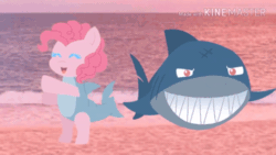 Size: 520x293 | Tagged: safe, artist:fennekinlovers√√, imported from derpibooru, pinkie pie, shark, animated, baby shark, bipedal, cute, dancing, diapinkes, eyes closed, gif, open mouth, open smile, shark costume, smiling, youtube link