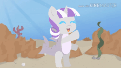 Size: 520x293 | Tagged: safe, artist:fennekinlovers√√, imported from derpibooru, twilight velvet, pony, unicorn, animated, baby shark, bipedal, cute, dancing, eyes closed, female, gif, mare, open mouth, open smile, shark costume, smiling, text, underwater, velvetbetes, youtube link