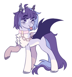 Size: 1024x1087 | Tagged: safe, artist:lynesssan, imported from derpibooru, oc, oc only, bat pony, pony, female, horns, mare, one eye closed, raised hoof, simple background, solo, transparent background, wink