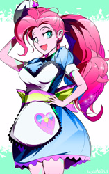 Size: 1600x2553 | Tagged: safe, artist:tyuubatu, imported from derpibooru, pinkie pie, coinky-dink world, eqg summertime shorts, equestria girls, equestria girls series, five stars, pinkie pie: snack psychic, spoiler:eqg series (season 2), clothes, cutie mark, cutie mark on clothes, dress, female, hat, ponytail, server pinkie pie, solo, waitress