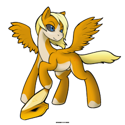 Size: 1000x1000 | Tagged: safe, artist:darkdoomer, imported from derpibooru, imported from ponybooru, patamon, pegasus, pegasusmon, pony, blonde, blonde mane, blonde tail, digimon, helmet, male, nudity, ponified, sheath, simple background, solo, transparent background