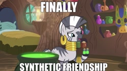 Size: 1278x715 | Tagged: safe, imported from derpibooru, screencap, zecora, pony, zebra, she talks to angel, female, meme, ponified meme, potion, solo, zecora's hut