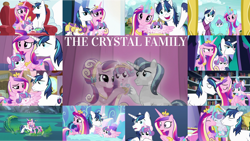 Size: 1280x721 | Tagged: safe, edit, edited screencap, editor:quoterific, imported from derpibooru, screencap, princess cadance, princess flurry heart, shining armor, alicorn, pony, unicorn, a flurry of emotions, best gift ever, once upon a zeppelin, the beginning of the end, the crystalling, the ending of the end, to where and back again, baby, baby pony, cadance is not amused, crown, cute, eyes closed, female, flurry heart is not amused, flurrybetes, food, hug, jewelry, magic, male, mare, messy hair, open mouth, pudding, puddinghead's pudding, regalia, shining armor is not amused, smiling, spread wings, stallion, star flurry heart, telekinesis, trio, unamused, wings