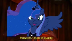 Size: 800x450 | Tagged: safe, editor:badassassin, imported from derpibooru, princess luna, alicorn, pony, 1000 years in photoshop, female, flushed away, huzzah, low effort, mare, meme, reaction image, solo