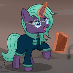 Size: 3000x3000 | Tagged: safe, artist:pizzamovies, imported from derpibooru, oc, oc only, oc:solstice data, pony, unicorn, fallout equestria, clipboard, clothes, female, glasses, high res, levitation, magic, mare, solo, telekinesis, wasteland