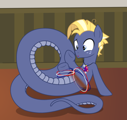 Size: 2534x2390 | Tagged: safe, artist:badumsquish, derpibooru exclusive, imported from derpibooru, star tracker, earth pony, lamia, monster pony, original species, pony, confused, dreamworks face, freckles, gem, high res, jewel, jewelry, lamiafied, looking down, male, mid-transformation, necklace, raised hoof, show accurate, sitting, solo, sparkles, species swap, stallion, transformation