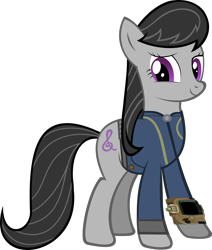 Size: 1600x1886 | Tagged: safe, artist:datbrass, artist:ponygamer2020, edit, edited screencap, imported from derpibooru, screencap, octavia melody, earth pony, pony, fallout equestria, clothes, cute, fallout, female, happy, jumpsuit, looking at you, mare, not a vector, pipboy, simple background, solo, transparent background, vault suit, vector