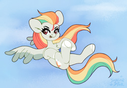 Size: 3832x2656 | Tagged: safe, artist:sugarstar, imported from derpibooru, oc, oc only, pegasus, pony, digital art, female, flying, high res, mare, open mouth, simple background, solo