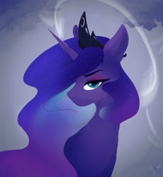 Size: 3600x3915 | Tagged: safe, artist:therealf1rebird, imported from derpibooru, princess luna, alicorn, pony, bust, crown, female, high res, horn, jewelry, looking at you, mare, regalia, solo