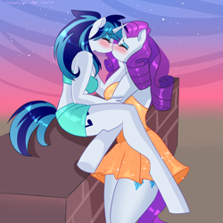 Size: 4000x4000 | Tagged: safe, artist:xjenn9, imported from derpibooru, dj pon-3, rarity, vinyl scratch, anthro, unguligrade anthro, unicorn, blushing, female, kissing, lesbian, rariscratch, rarity kissing series, shipping