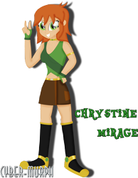 Size: 3791x4876 | Tagged: safe, artist:cyber-murph, imported from derpibooru, oc, oc only, oc:chrystine mirage, changeling, equestria girls, absurd resolution, belly, belly button, body freckles, changeling oc, clothes, cute, female, freckles, gloves, hand on hip, midriff, ocbetes, peace sign, short hair, signature, solo, tanktop, vector