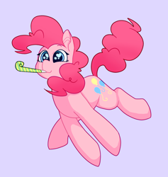 Size: 1230x1300 | Tagged: safe, artist:fewderpewders, imported from derpibooru, pinkie pie, earth pony, pony, cute, diapinkes, female, gray background, happy, heart eyes, mare, party horn, simple background, smiling, solo, wingding eyes