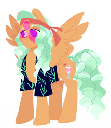 Size: 1280x1468 | Tagged: safe, artist:teafrown, imported from derpibooru, oc, oc only, oc:tropical lotus, pegasus, pony, clothes, dreadlocks, glasses, offspring, parent:tree hugger, parent:zephyr breeze, parents:zephyrhugger, shirt, simple background, solo, spread wings, white background, wings