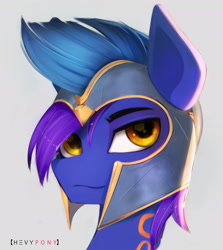 Size: 2115x2367 | Tagged: safe, artist:axtkatze, artist:hevypony, imported from derpibooru, oc, oc only, oc:shielded haze, earth pony, pony, earth pony oc, helmet, high res, looking at you, male, profile picture, solo, stallion