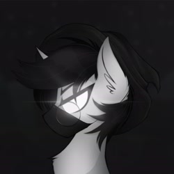 Size: 1773x1773 | Tagged: safe, artist:sacarver, imported from derpibooru, oc, oc only, pony, unicorn, glowing eyes, monochrome, solo