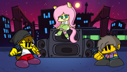 Size: 1501x857 | Tagged: safe, artist:haileykitty69, imported from derpibooru, fluttershy, oc, oc:hailey skinner, human, equestria girls, crossover, fluttermour, friday night funkin', self insert, seymour skinner, the simpsons, trio