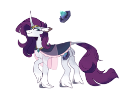 Size: 1024x768 | Tagged: safe, artist:paintedsnek, imported from derpibooru, rarity, pony, unicorn, cape, clothes, female, jewelry, leonine tail, mare, profile, redesign, simple background, smiling, solo, tiara, unshorn fetlocks, white background