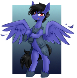 Size: 1932x1954 | Tagged: safe, artist:kamushek228, imported from derpibooru, oc, oc only, oc:jet black, pegasus, pony, armor, feather, male, solo, stallion