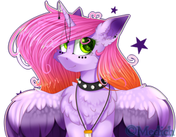 Size: 2770x2165 | Tagged: safe, artist:mediasmile666, imported from derpibooru, oc, oc only, pegasus, pony, bust, choker, colored wings, female, high res, jewelry, looking at you, mare, pendant, simple background, smiling, solo, spiked choker, transparent background, wings