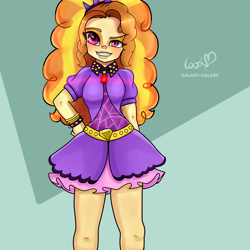 Size: 2048x2048 | Tagged: safe, artist:gum0rball, imported from derpibooru, adagio dazzle, equestria girls, dreamworks face, female, glowing gems, grin, hand on hip, high res, smiling, solo