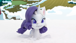Size: 1920x1080 | Tagged: safe, imported from derpibooru, screencap, rarity, pony, my little pony: stop motion short, snowball fight (short), snow, solo, stop motion, wavy mouth