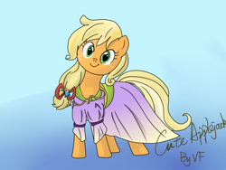 Size: 800x600 | Tagged: safe, artist:veraqq35, imported from derpibooru, applejack, earth pony, pony, applejack also dresses in style, beautiful, blonde, clothes, cute, dress, female, hatless, jackabetes, mare, missing accessory, smiling, solo