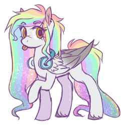 Size: 1280x1285 | Tagged: safe, artist:lynesssan, imported from derpibooru, oc, oc only, oc:rainbow pop, pegasus, pony, female, headphones, mare, multicolored hair, rainbow hair, simple background, solo, tongue out, transparent background