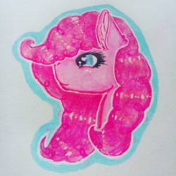 Size: 1080x1080 | Tagged: safe, artist:roeswolfcreations, imported from derpibooru, pinkie pie, earth pony, pony, bust, eyelashes, female, mare, smiling, traditional art