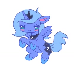 Size: 1024x946 | Tagged: safe, artist:10uhh, artist:mesqrit, imported from derpibooru, princess luna, alicorn, pony, :3, blush sticker, blushing, female, filly, floppy ears, no pupils, s1 luna, simple background, solo, white background, woona, younger