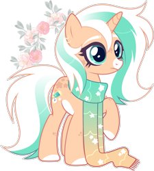 Size: 3191x3552 | Tagged: safe, artist:rerorir, imported from derpibooru, oc, oc only, pony, unicorn, clothes, female, flower, high res, mare, scarf, simple background, solo, transparent background