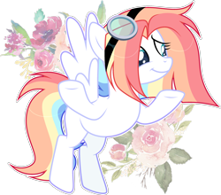 Size: 3174x2794 | Tagged: safe, artist:rerorir, imported from derpibooru, oc, oc only, pegasus, pony, female, flower, goggles, high res, mare, simple background, solo, transparent background