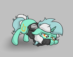 Size: 2951x2315 | Tagged: safe, artist:background basset, imported from derpibooru, lyra heartstrings, pony, unicorn, clothes, dig the swell hoodie, face down ass up, gray background, high res, hoodie, sad, simple background, solo, teary eyes