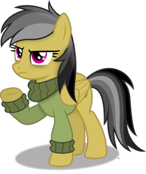 Size: 3254x3882 | Tagged: safe, artist:anime-equestria, imported from derpibooru, daring do, pegasus, pony, alternate clothes, alternate hairstyle, annoyed, clothes, female, high res, mare, raised leg, simple background, solo, sweater, tired, transparent background, vector, wings