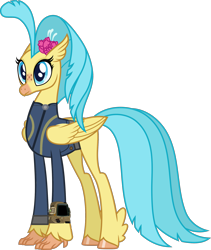 Size: 1729x2048 | Tagged: safe, artist:ponygamer2020, artist:walrusinc, imported from derpibooru, princess skystar, classical hippogriff, hippogriff, fallout equestria, my little pony: the movie, absurd resolution, clothes, fallout, female, jewelry, jumpsuit, necklace, pipboy, simple background, solo, transparent background, vault suit, vector