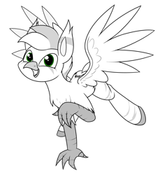 Size: 1797x1960 | Tagged: safe, artist:moonatik, imported from derpibooru, oc, oc only, oc:sagey, griffon, hippogriff, ear fluff, flying, looking at you, male, partial color, raised claw, solo, wings