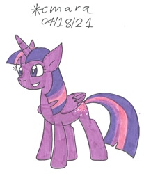 Size: 931x1125 | Tagged: safe, artist:cmara, imported from derpibooru, twilight sparkle, alicorn, pony, female, grin, mare, simple background, smiling, solo, traditional art, twilight sparkle (alicorn), white background