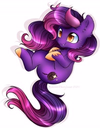 Size: 3219x4096 | Tagged: source needed, safe, artist:miokomata, artist:tawnysweet, imported from derpibooru, oc, oc only, oc:wry glimmer, demon, demon pony, original species, pony, cute, cute little fangs, demon horns, fangs, horns, simple background, solo, white background