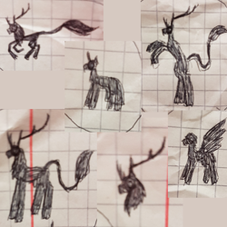 Size: 768x768 | Tagged: safe, artist:agdapl, imported from derpibooru, pegasus, pony, unicorn, antlers, bust, crossover, graph paper, horn, leonine tail, male, ponified, rearing, sketch, species swap, stallion, team fortress 2, traditional art, wings