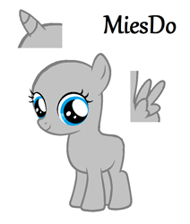 Size: 806x952 | Tagged: safe, artist:miesdo, imported from derpibooru, oc, oc only, earth pony, pony, bald, base, earth pony oc, eyelashes, female, filly, horn, simple background, smiling, solo, white background, wings