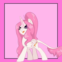 Size: 640x640 | Tagged: safe, alternate version, artist:_goddesskatie_, imported from derpibooru, oc, oc only, alicorn, pony, abstract background, alicorn oc, horn, solo, wings