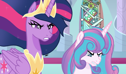 Size: 1456x856 | Tagged: safe, artist:stelladiamond, imported from derpibooru, princess flurry heart, twilight sparkle, alicorn, pony, the ending of the end, the last problem, angry, female, mare, older, older flurry heart, older twilight, princess twilight 2.0, twilight sparkle (alicorn)