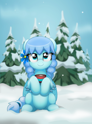 Size: 800x1076 | Tagged: safe, artist:jhayarr23, imported from derpibooru, oc, oc only, oc:frosty twine, pegasus, pony, female, mare, snow, snowfall, solo, tree