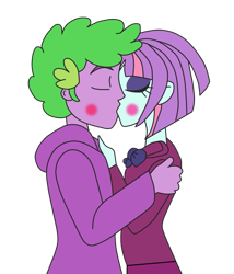 Size: 1035x1208 | Tagged: safe, imported from derpibooru, spike, sunny flare, human, equestria girls, blushing, hug, human spike, humanized, kissing, shipping, spike gets all the crystal prep, spikeflare