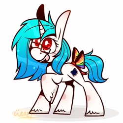 Size: 2106x2100 | Tagged: safe, artist:~w0xel~, imported from derpibooru, oc, oc only, oc:aurora is, pony, unicorn, bow, glasses, high res, horn, rainbow, smiling, solo, sparkles, tail bow, unicorn oc