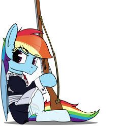 Size: 4700x4700 | Tagged: safe, artist:dacaoo, imported from derpibooru, rainbow dash, pegasus, pony, clothes, eyebrows, eyebrows visible through hair, gun, maid, mosin nagant, rainbow dash always dresses in style, rainbow maid, rifle, simple background, socks, solo, stockings, thigh highs, transparent background, weapon